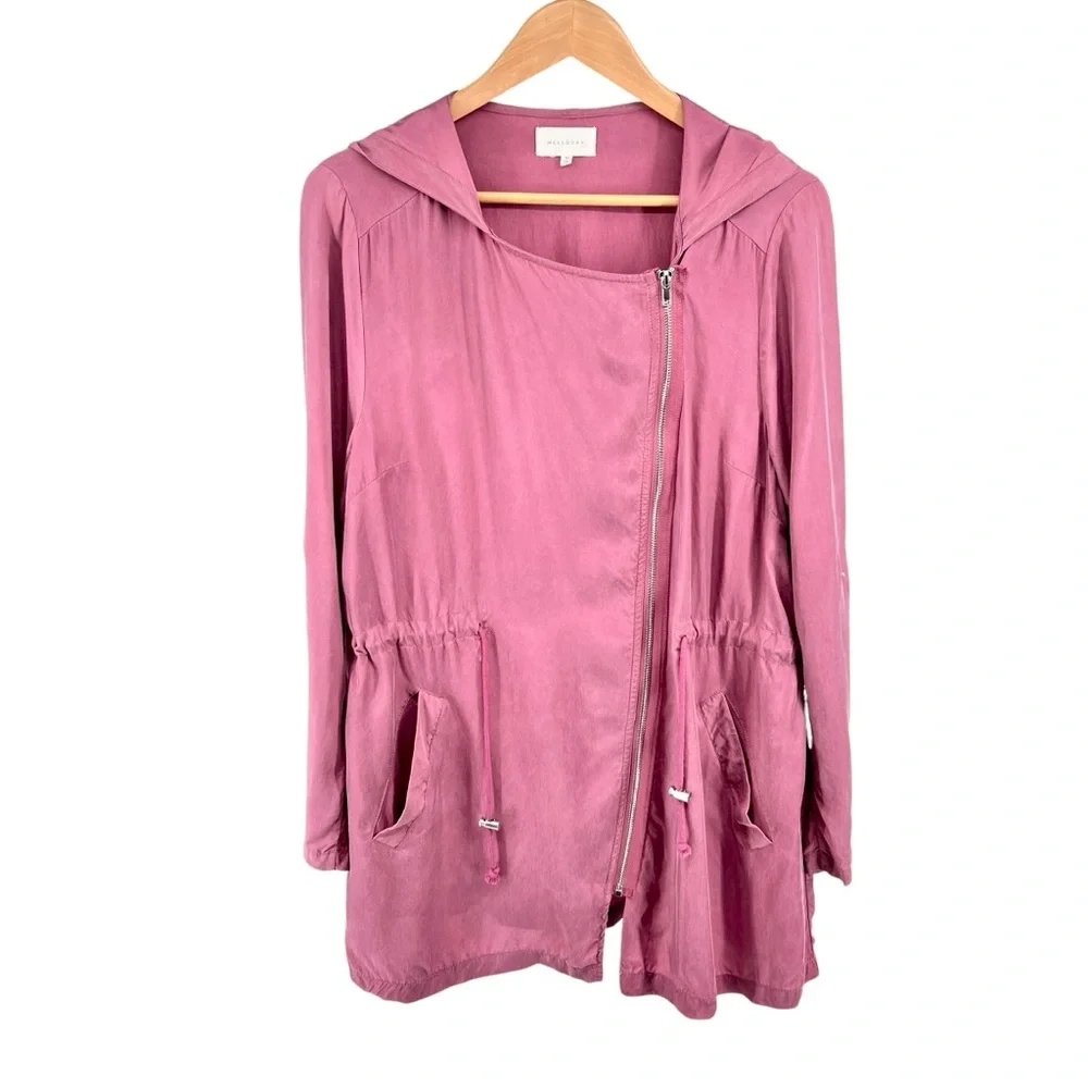 Anthropologie Melloday Short Trench Jacket Medium Dusty Rose Roll Tab Tie Waist - Picture 2 of 16